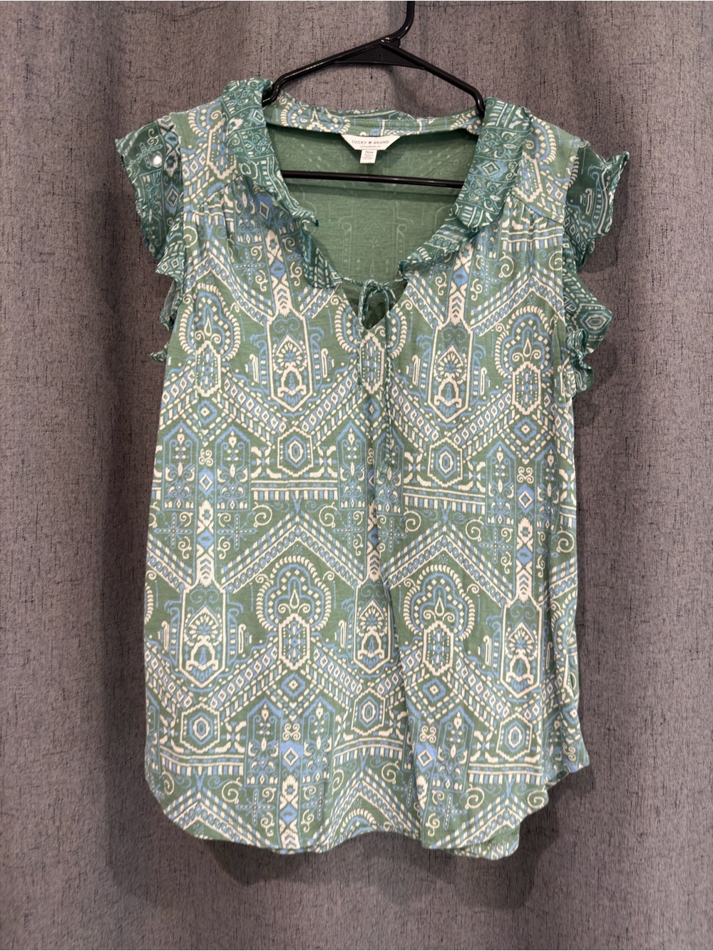 Lucky Brand ruffle Sleeve Green Women’s Top size M